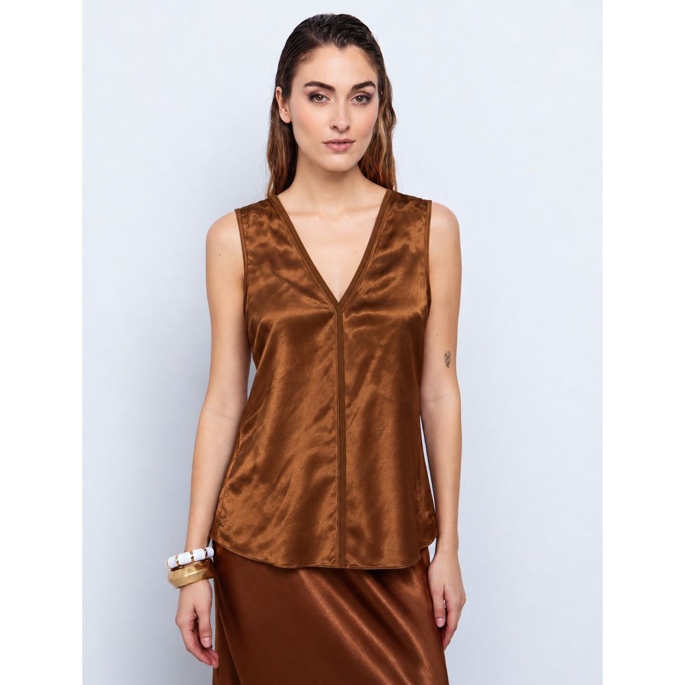 Per Se by Carlisle 100% Silk Old Gold Sleeveless Blouse Sz 8 Quiet Luxury